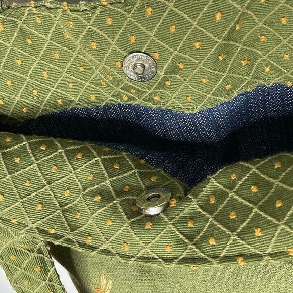 Green Canvas Boho Purse Bag Embroidered Dragonfly Wood Bead Snap Close Unbranded - Picture 7 of 9